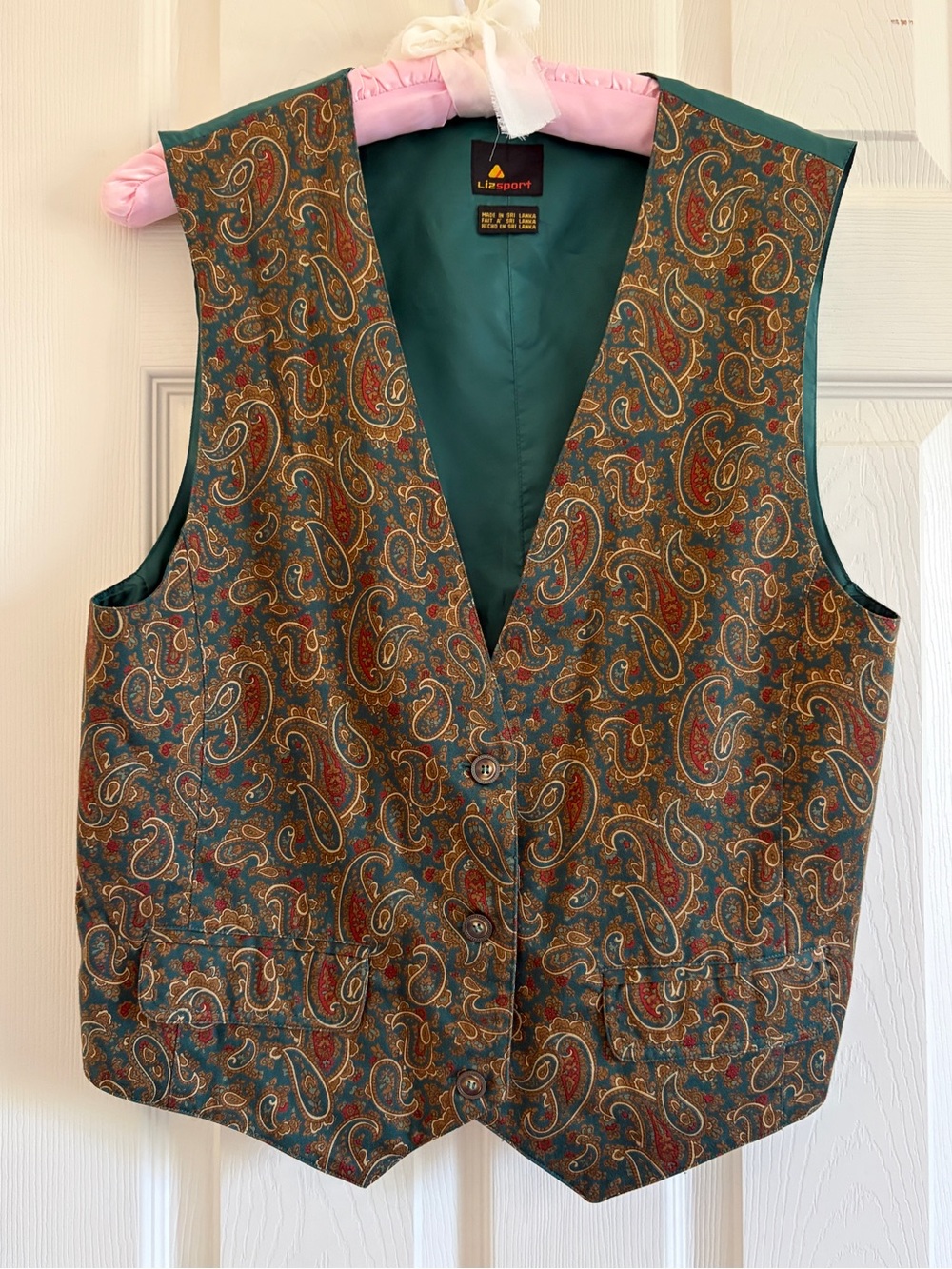 Vintage Lizsport Paisley Vest in Green Women Size Medium
